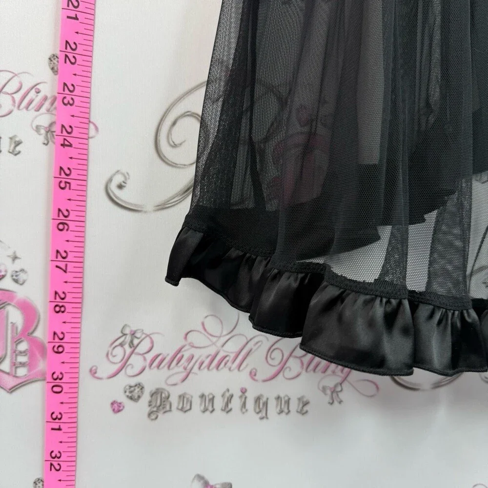 Victoria's Secret set 2 piece sexy little things Black Mesh Babydoll Pink Accent